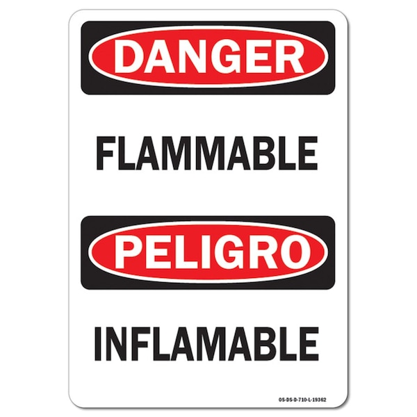 Safety Sign, OSHA Danger, 18" Height, 24" Width, Aluminum, Flammable (Bilingual) Vertical, Landscape